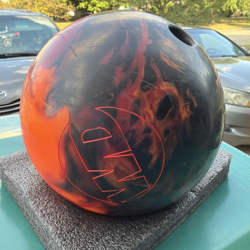 Columbia 300 Drilled 15lb Bowling Ball Red Black Orange Swirl Made In USA